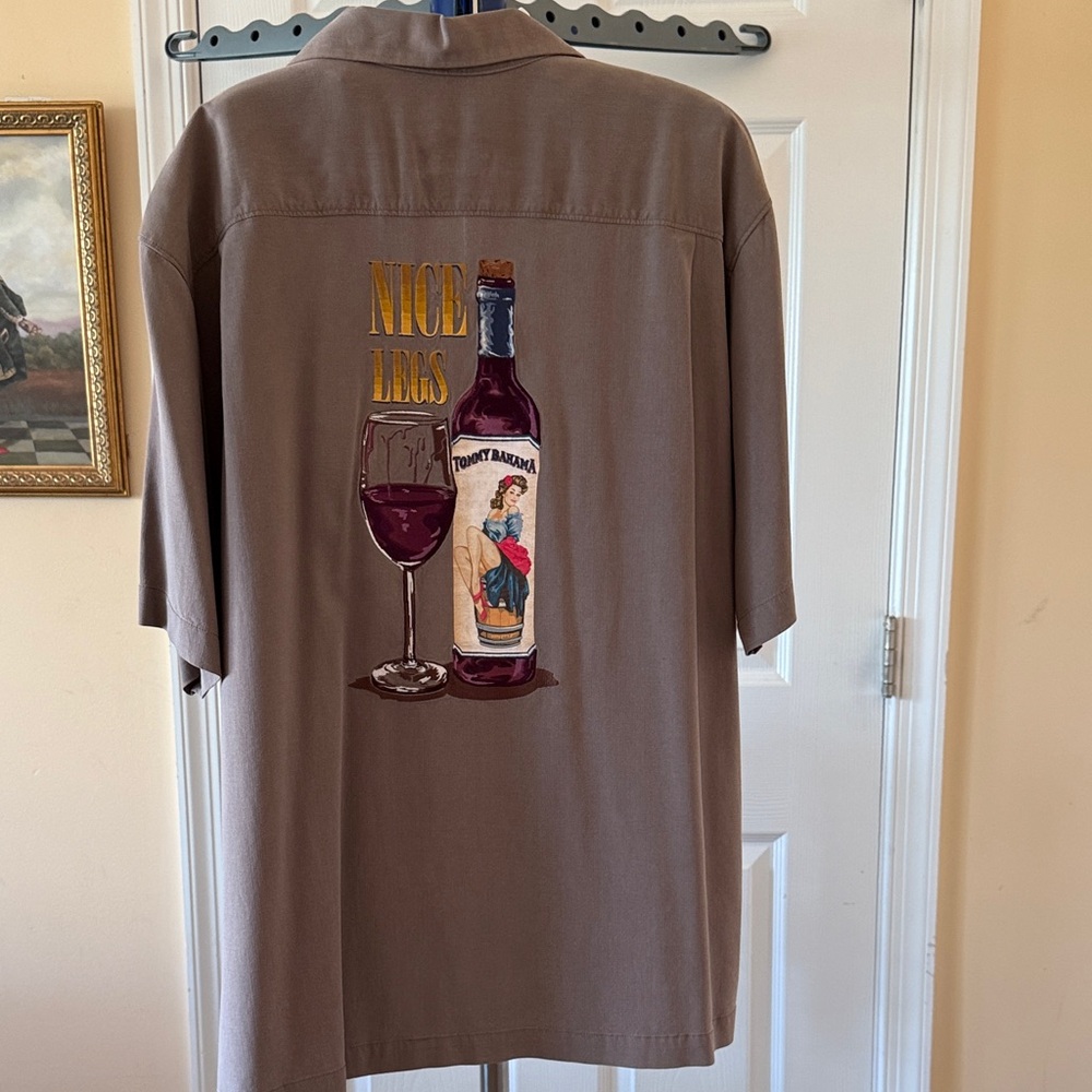 Tommy Bahama Brown Shirt with Wine Bottle Design